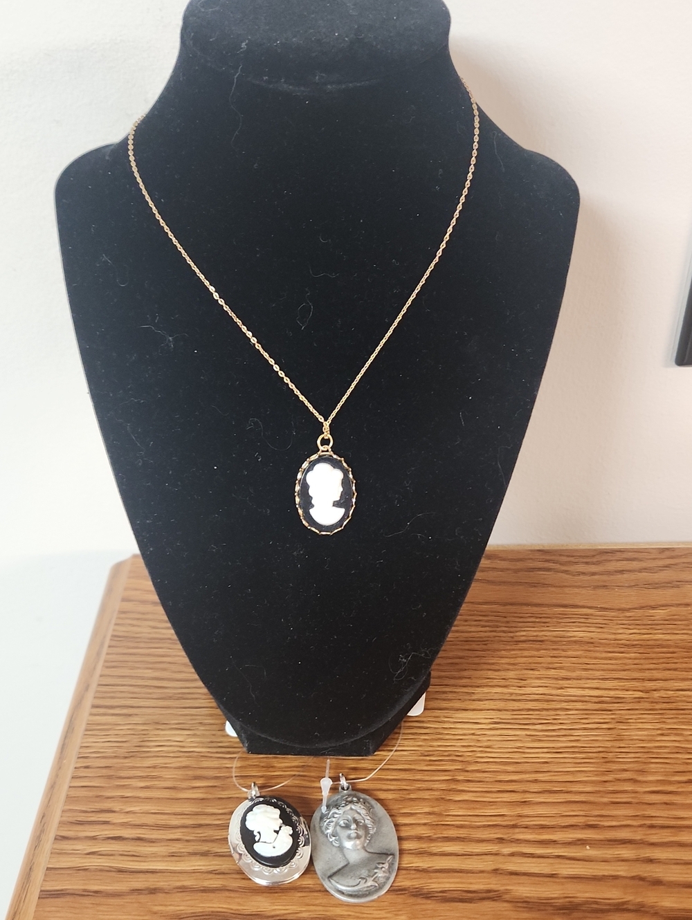 Gold Cameo, Cameo Locket And Pewter Cam Pendants-3